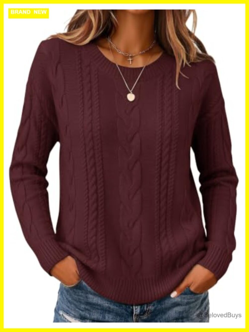 Zeagoo Cable Knit Sweater Women Loose Fit Pullover Crew Neck Chunky
